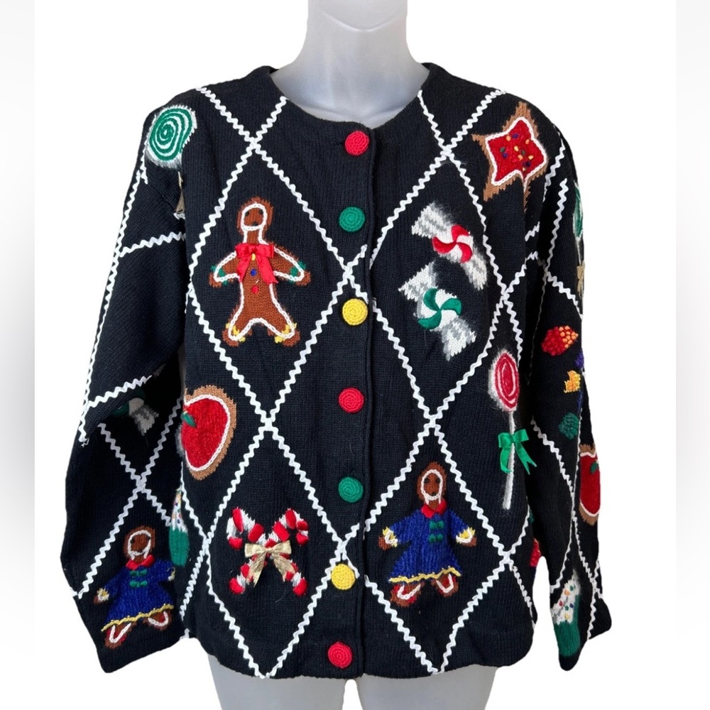 Vintage 1995 MARISA Christina CHRISTMAS Sweater S Black CANDY Holiday